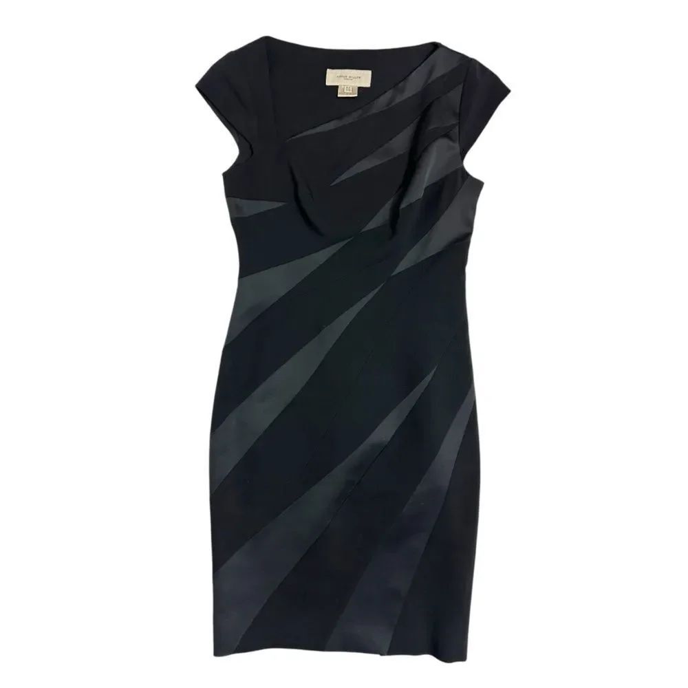 Karen Millen Black Cap Sleeve Cocktail Dress Asymmetrical Neckline Size 8